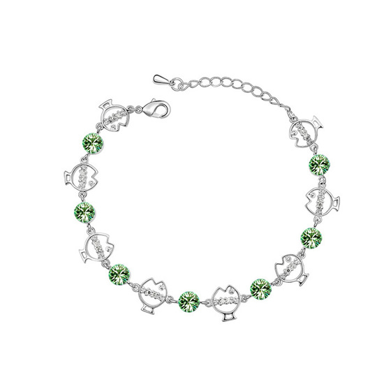 Olive green Swarovski Elements Crystal fish charm gold-plated bracelet